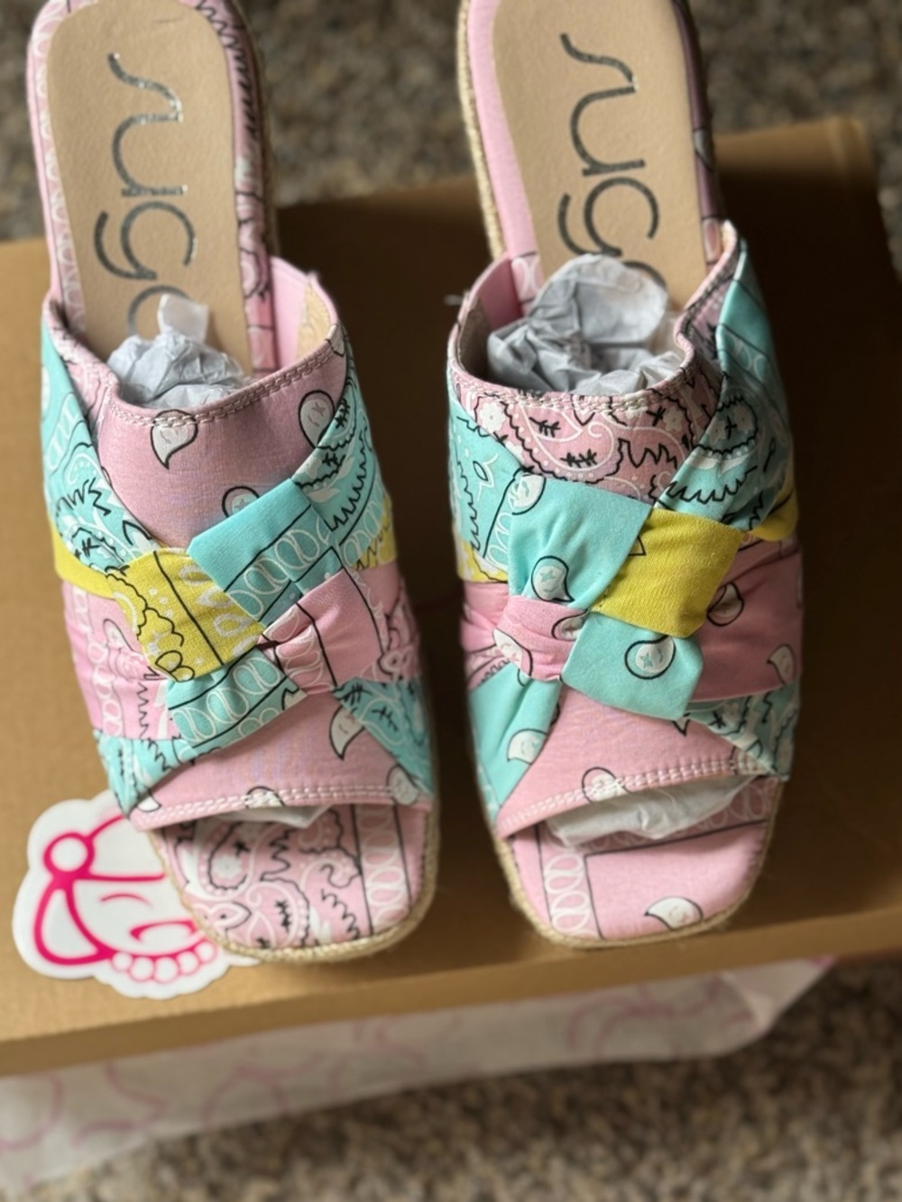 Sugar Women's Pastel Bandana Espadrille Wedge Sandals 8.5 M